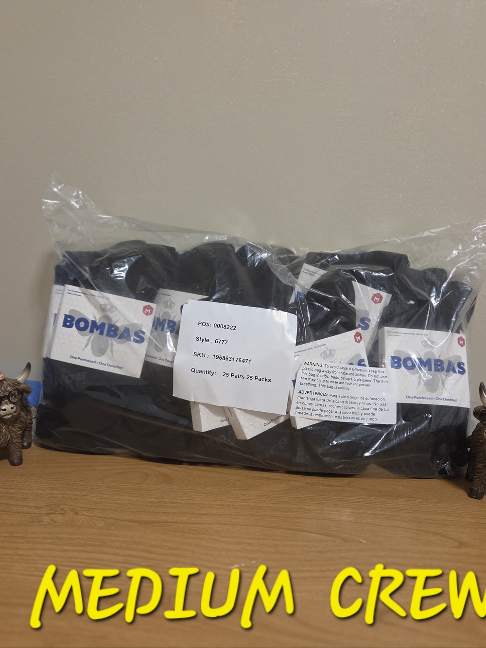 25 Pairs Bombas Medium black crew socks